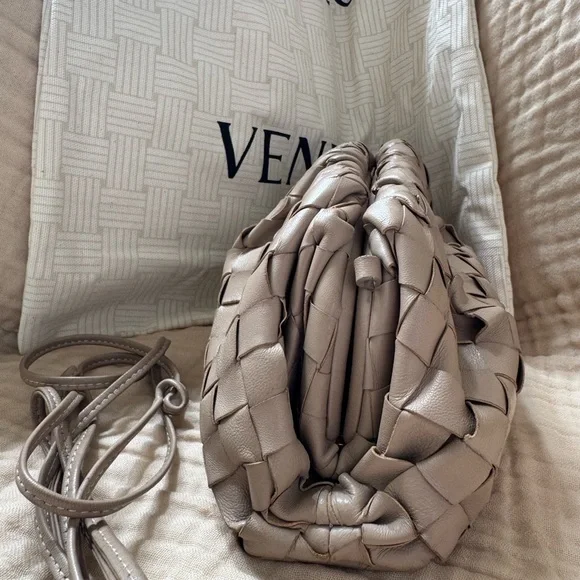 Taupe Woven Leather Clutch - Picture 5 of 14